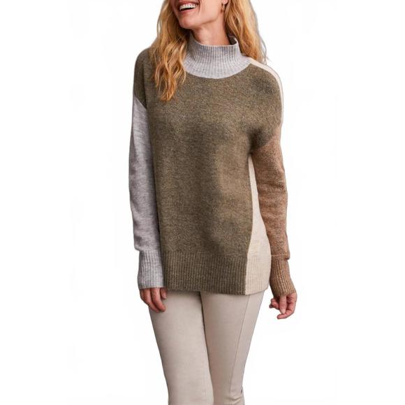 NEW TRIBAL long sleeve mock neck colorblock sweater in heather aloe - Picture 1 of 3